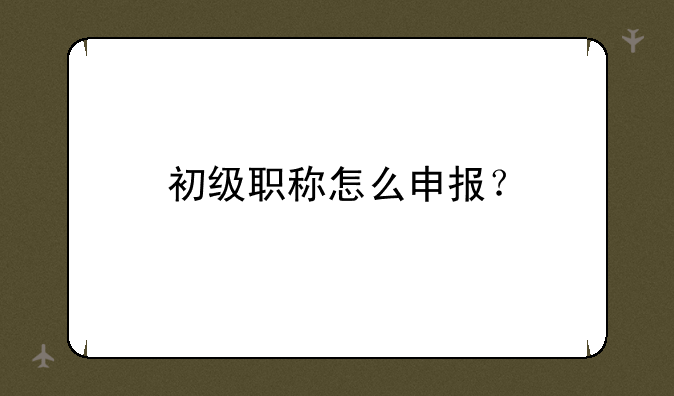 初级职称怎么申报？
